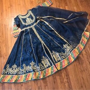 Elegant Navy Blue Long Sleeve Embroidered Dress
